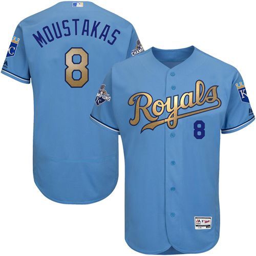 Kansas City Royals Mike Moustakas #8 Royal World Series Champions Gold Program Flex Base Player Jersey Kansas City Royals Mike Moustakas #8 Royal World Series Champions Gold Program Flex Base Player Jersey