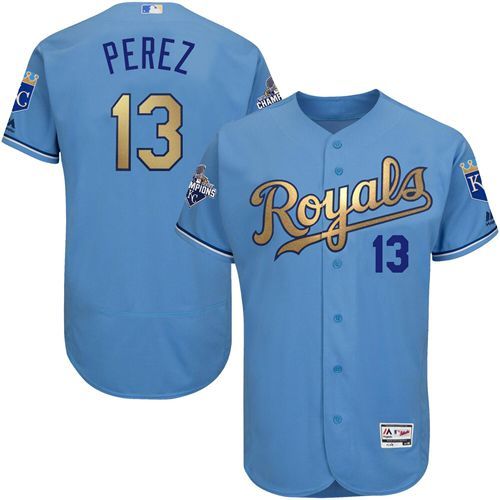 Kansas City Royals Salvador Perez #13 Royal World Series Champions Gold Program Flex Base Player Jersey Kansas City Royals Salvador Perez #13 Royal World Series Champions Gold Program Flex Base Player Jersey