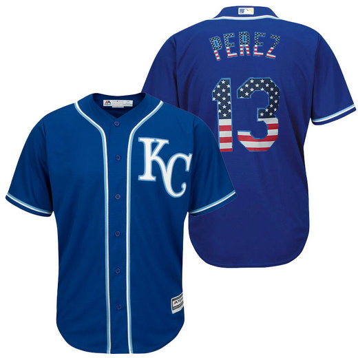 Kansas City Royals Salvador Perez #13 Royal Stars and Stripes Cool Base Jersey Kansas City Royals Salvador Perez #13 Royal Stars and Stripes Cool Base Jersey