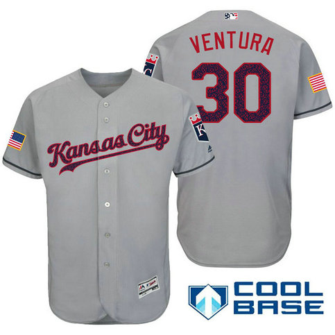 Kansas City Royals #30 Yordano Ventura Grey Stars & Stripes 2016 Independence Day Cool Base Jersey Kansas City Royals #30 Yordano Ventura Grey Stars & Stripes 2016 Independence Day Cool Base Jersey