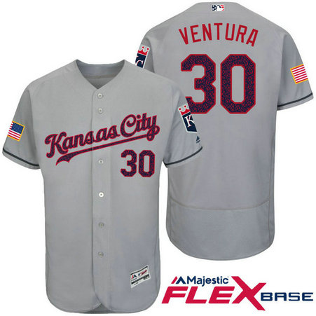 Kansas City Royals #30 Yordano Ventura Grey Stars & Stripes 2016 Independence Day Flex Base Jersey Kansas City Royals #30 Yordano Ventura Grey Stars & Stripes 2016 Independence Day Flex Base Jersey