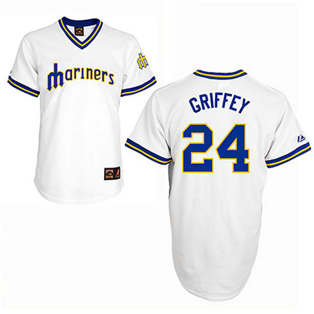 Seattle Mariners #24 Ken Griffey White Home Cooperstown Throwback Jersey Seattle Mariners #24 Ken Griffey White Home Cooperstown Throwback Jersey