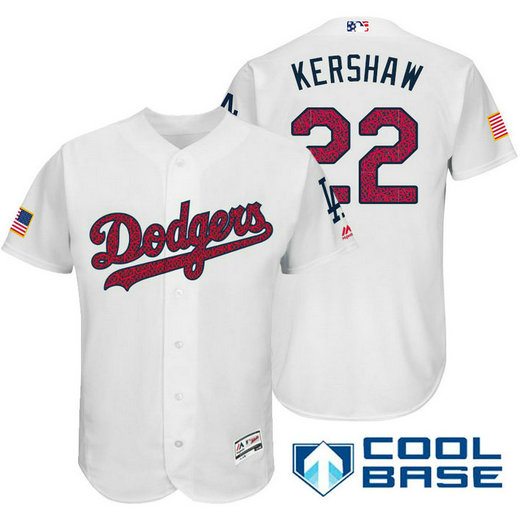 Los Angeles Dodgers #22 Clayton Kershaw White Stars & Stripes 2016 Independence Day Cool Base Jersey Los Angeles Dodgers #22 Clayton Kershaw White Stars & Stripes 2016 Independence Day Cool Base Jersey