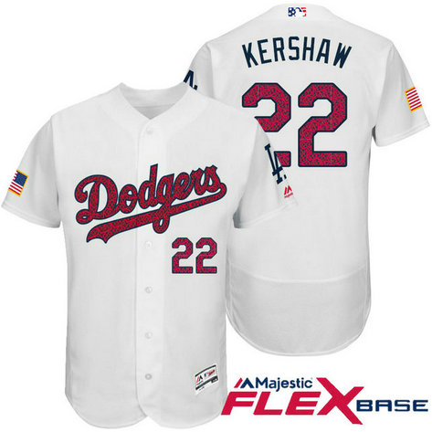 Los Angeles Dodgers #22 Clayton Kershaw White Stars & Stripes 2016 Independence Day Flex Base Jersey Los Angeles Dodgers #22 Clayton Kershaw White Stars & Stripes 2016 Independence Day Flex Base Jersey