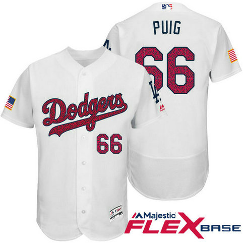 Los Angeles Dodgers #66 Yasiel Puig White Stars & Stripes 2016 Independence Day Flex Base Jersey