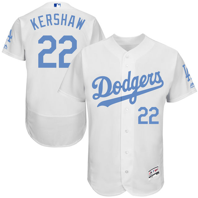 Los Angeles Dodgers #22 Clayton Kershaw White Fashion 2016 Father's Day Flex Base Jersey