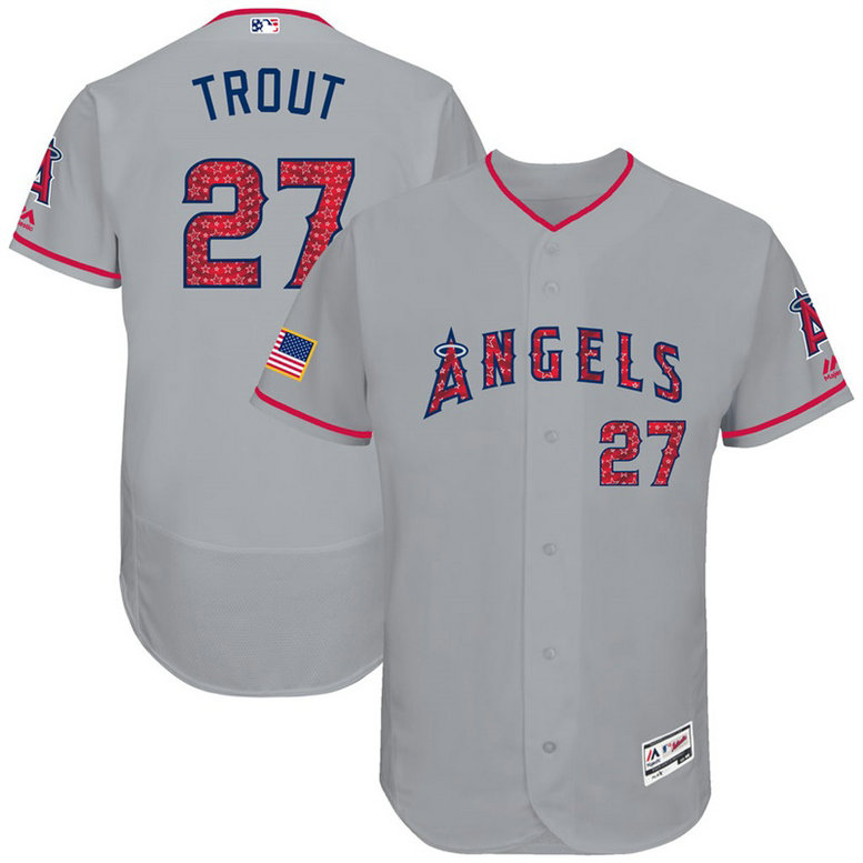 Mike Trout #27 Los Angeles Angels 2017 Stars & Stripes Independence Day Grey Flex Base Jersey - Men