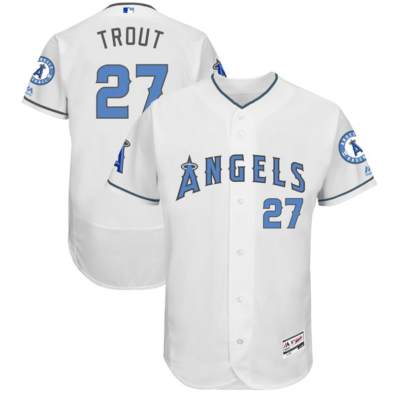 Mike Trout #27 Los Angeles Angels 2017 Father's Day White Flex Base Jersey