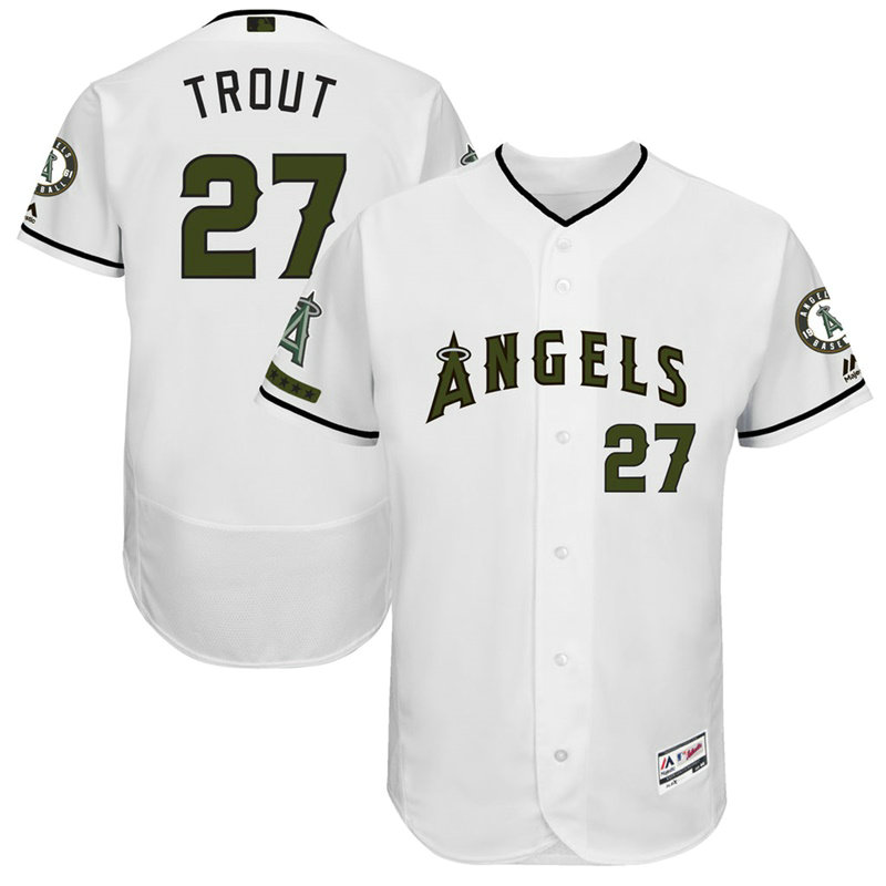 Mike Trout #27 Los Angeles Angels 2017 Memorial Day White Flex Base Jersey
