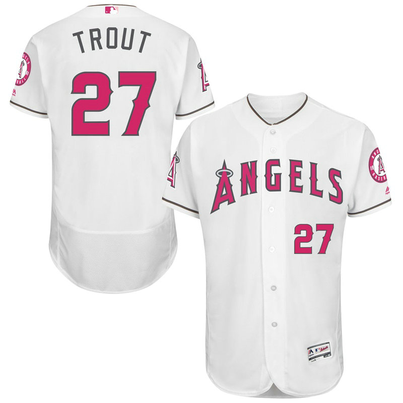 Mike Trout #27 Los Angeles Angels 2017 Mother's Day White Flex Base Jersey
