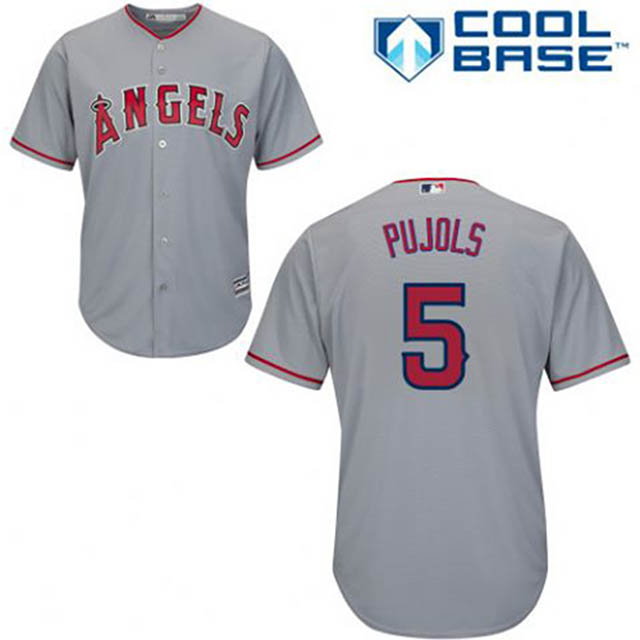 Los Angeles Angles #5 Albert Pujols Grey Cool Base Jersey Los Angeles Angles #5 Albert Pujols Grey Cool Base Jersey