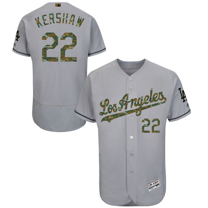Los Angeles Dodgers Clayton Kershaw #22 Grey Camo Fashion 2016 Memorial Day Flex Base Jersey