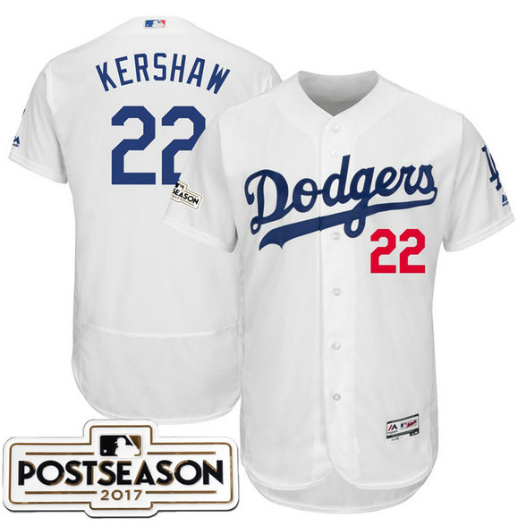 Los Angeles Dodgers Clayton Kershaw #22 White 2017 Postseason Patch Flex Base Jersey Los Angeles Dodgers Clayton Kershaw #22 White 2017 Postseason Patch Flex Base Jersey