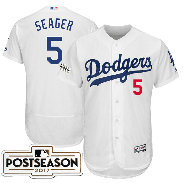 Los Angeles Dodgers Corey Seager #5 White 2017 Postseason Patch Flex Base Jersey Los Angeles Dodgers Corey Seager #5 White 2017 Postseason Patch Flex Base Jersey