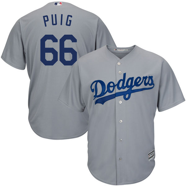 Los Angeles Dodgers #66 Yasiel Puig Grey Cool Base Jersey