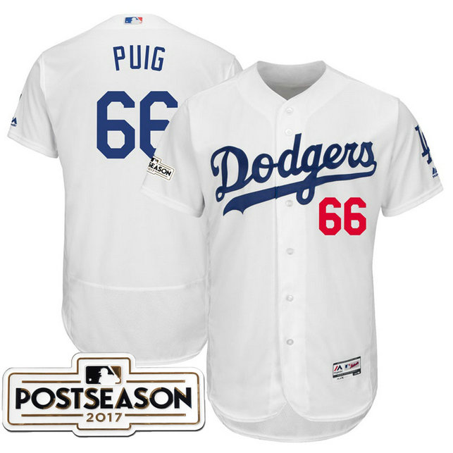 Los Angeles Dodgers Yasiel Puig #66 White 2017 Postseason Patch Flex Base Jersey