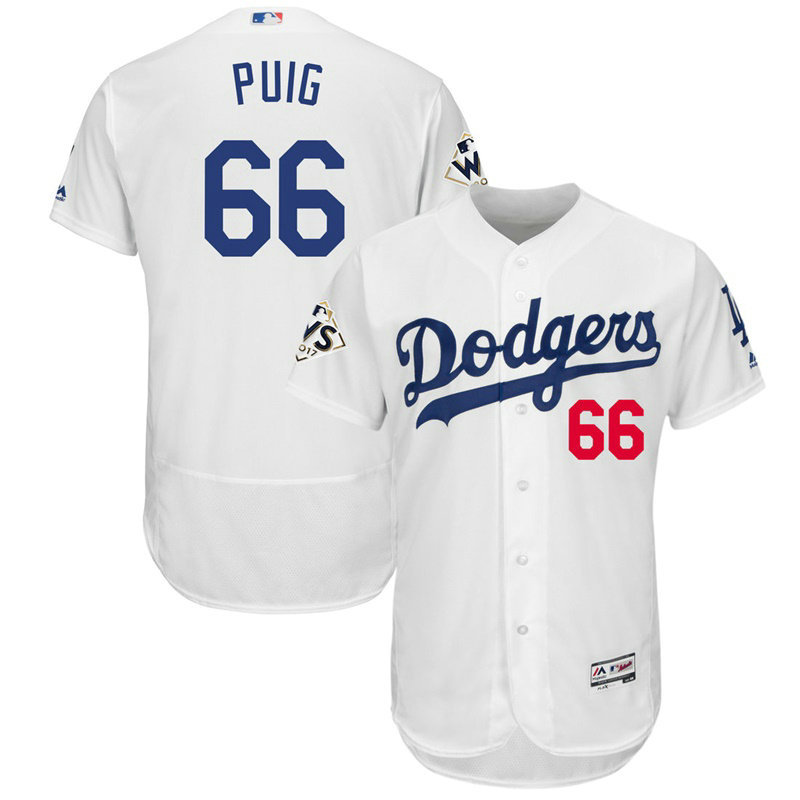 Los Angeles Dodgers Yasiel Puig #66 White 2017 World Series Bound Flex Base Jersey