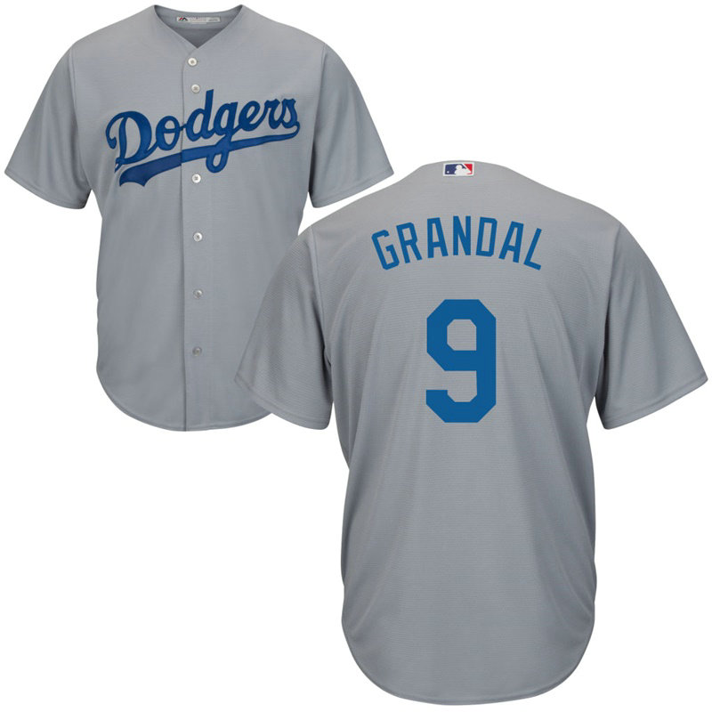 Mens Los Angeles Dodgers Yasmani Grandal #9 Road Grey Cool Base Jersey Mens Los Angeles Dodgers Yasmani Grandal #9 Road Grey Cool Base Jersey