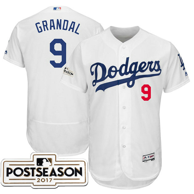 Los Angeles Dodgers Yasmani Grandal #9 White 2017 Postseason Patch Flex Base Jersey Los Angeles Dodgers Yasmani Grandal #9 White 2017 Postseason Patch Flex Base Jersey
