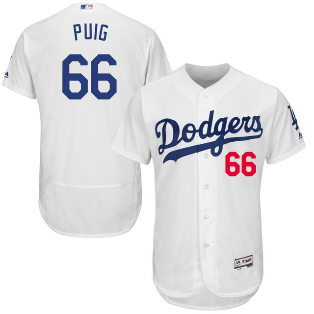 Los Angeles Dodgers #66 Yasiel Puig White Flexbase Authentic Collection Player Jersey