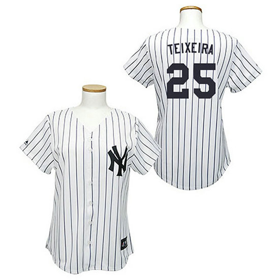Women - New York Yankees #25 Mark Teixeira White(Black Strip)Fashion Jersey Women - New York Yankees #25 Mark Teixeira White(Black Strip)Fashion Jersey