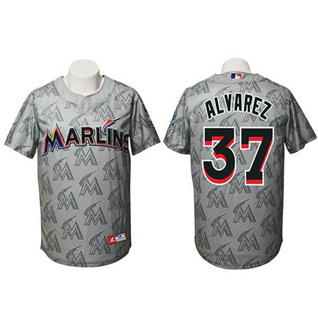 Miami Marlins #37 Henderson Alvarez Authentic Watermark Fashion Grey Jersey