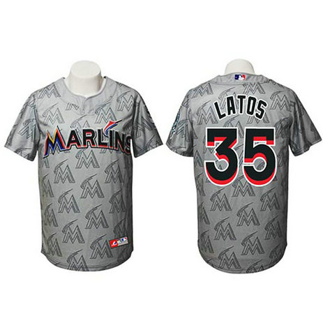 Miami Marlins #35 Mat Latos Authentic Watermark Fashion Grey Jersey Miami Marlins #35 Mat Latos Authentic Watermark Fashion Grey Jersey