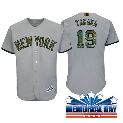 New York Yankees Masahiro Tanaka #19 Grey Camo Fashion 2016 Memorial Day Cool Base Jersey
