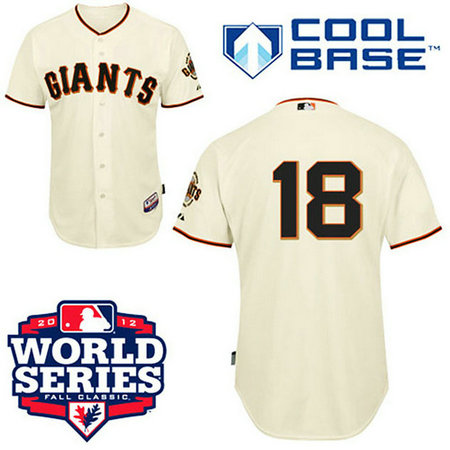 San Francisco Giants #18 Matt Cain Cool Base Cream with 2012 World Series Patch Jersey San Francisco Giants #18 Matt Cain Cool Base Cream with 2012 World Series Patch Jersey