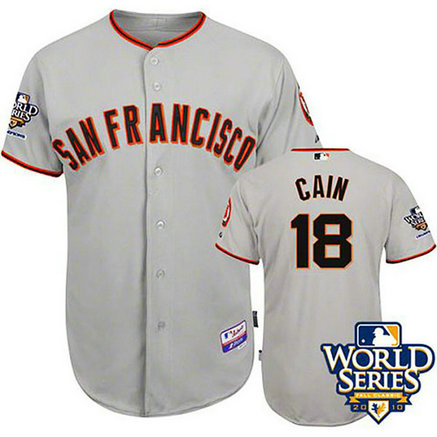 San Francisco Giants #18 Matt Cain Cool Base with 2010 World Series Grey Jersey San Francisco Giants #18 Matt Cain Cool Base with 2010 World Series Grey Jersey