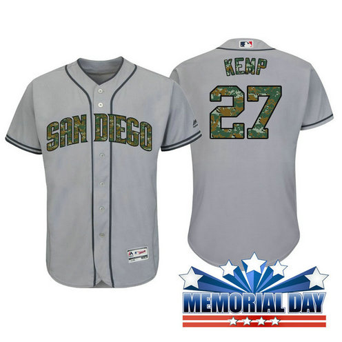 San Diego Padres Matt Kemp #27 Grey Camo Fashion 2016 Memorial Day Cool Base Jersey