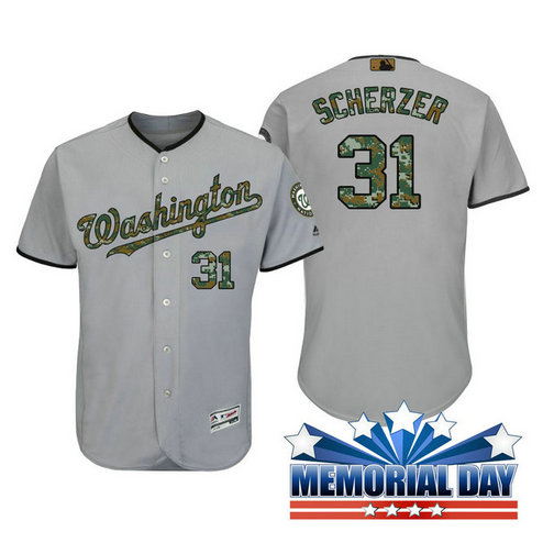 Washington Nationals Max Scherzer #31 Grey Camo Fashion 2016 Memorial Day Cool Base Jersey