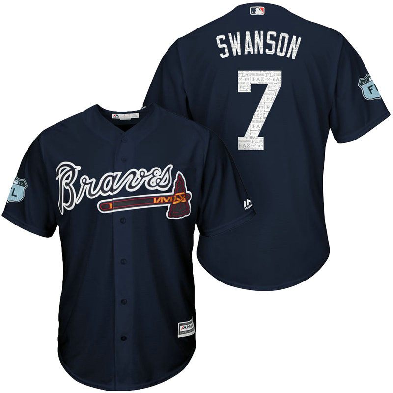 Atlanta Braves #7 Dansby Swanson 2017 Spring Training Grapefruit League Patch Navy Cool Base Jersey