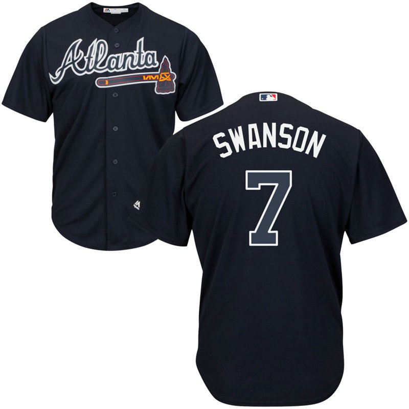 Atlanta Braves #7 Dansby Swanson Alternate Navy Cool Base Jersey