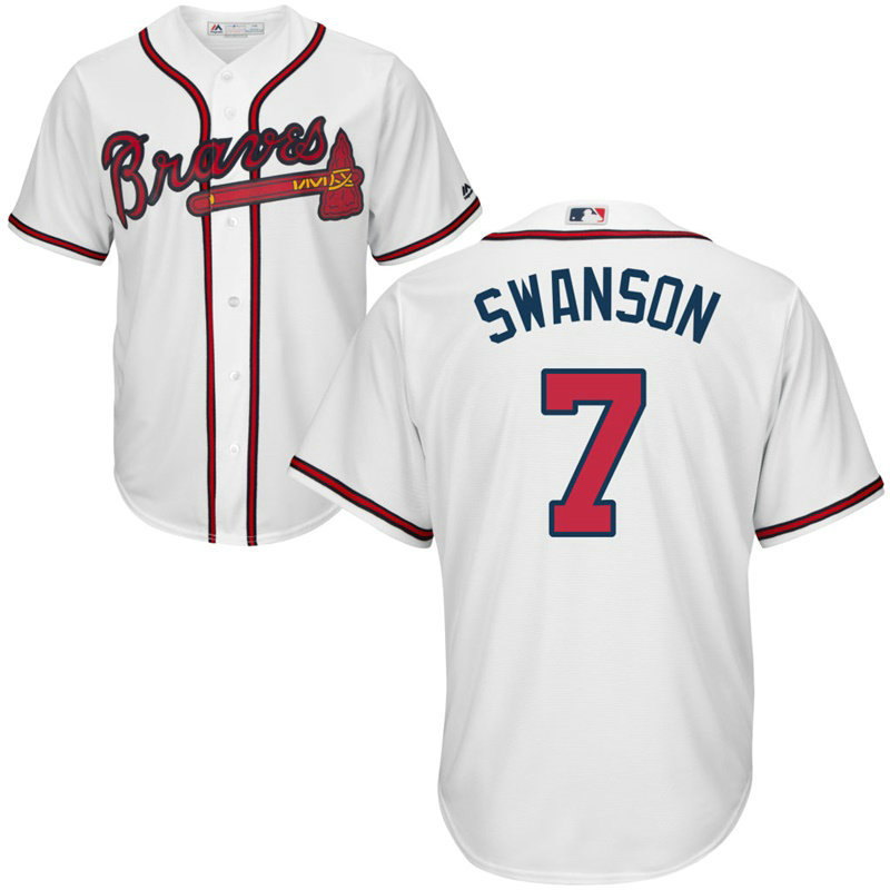 Atlanta Braves #7 Dansby Swanson Home White Cool Base Jersey