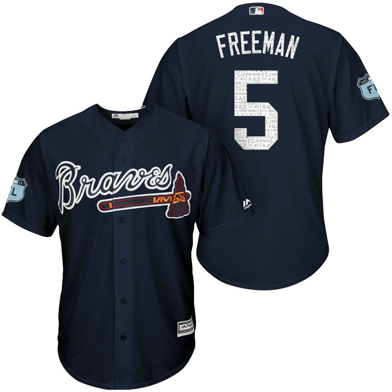Atlanta Braves #5 Freddie Freeman 2017 Spring Training Grapefruit League Patch Navy Cool Base Jersey
