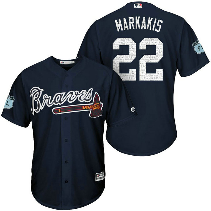 Atlanta Braves #22 Nick Markakis 2017 Spring Training Grapefruit League Patch Navy Cool Base Jersey