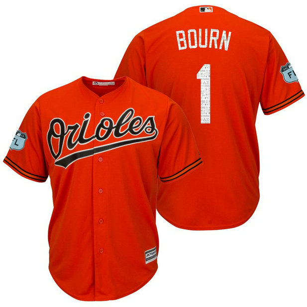 Baltimore Orioles Michael Bourn #1 2017 Spring Training Grapefruit League Patch Orange Cool Base Jersey Baltimore Orioles Michael Bourn #1 2017 Spring Training Grapefruit League Patch Orange Cool Base Jersey