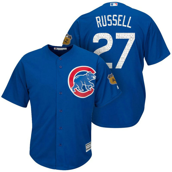Chicago Cubs #27 Addison Russell 2017 Spring Training Cactus League Patch Royal Cool Base Jersey Chicago Cubs #27 Addison Russell 2017 Spring Training Cactus League Patch Royal Cool Base Jersey