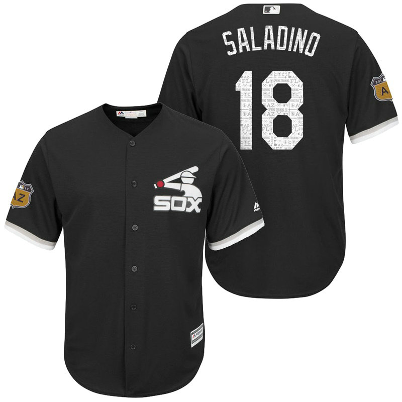 Chicago White Sox Tyler Saladino #18 2017 Spring Training Grapefruit League Patch Black Cool Base Jersey Chicago White Sox Tyler Saladino #18 2017 Spring Training Grapefruit League Patch Black Cool Base Jersey