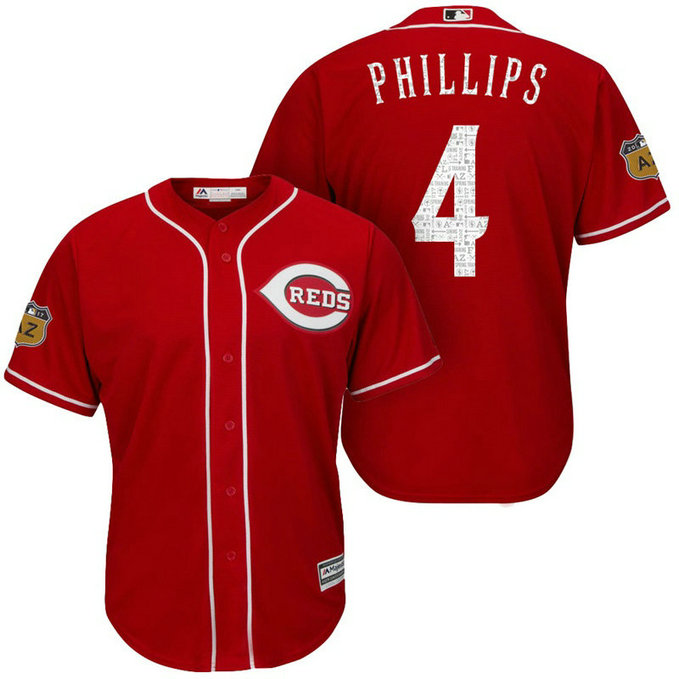 Cincinnati Reds #4 Brandon Phillips 2017 Spring Training Cactus League Patch Scarlet Cool Base Jersey Cincinnati Reds #4 Brandon Phillips 2017 Spring Training Cactus League Patch Scarlet Cool Base Jersey
