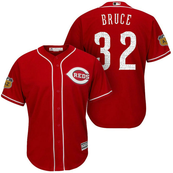 Cincinnati Reds #32 Jay Bruce 2017 Spring Training Cactus League Patch Scarlet Cool Base Jersey Cincinnati Reds #32 Jay Bruce 2017 Spring Training Cactus League Patch Scarlet Cool Base Jersey