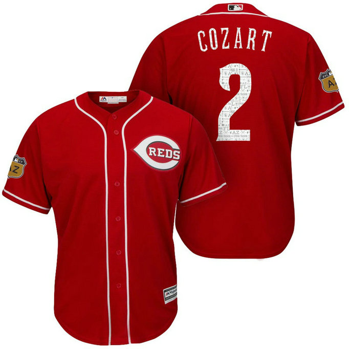 Cincinnati Reds #2 Zack Cozart 2017 Spring Training Cactus League Patch Scarlet Cool Base Jersey Cincinnati Reds #2 Zack Cozart 2017 Spring Training Cactus League Patch Scarlet Cool Base Jersey