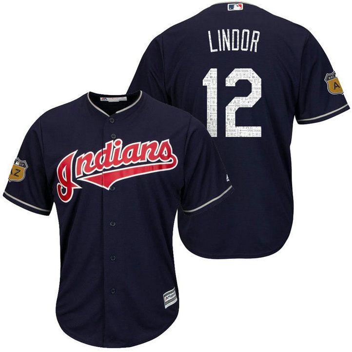 Cleveland Indians Francisco Lindor #12 2017 Spring Training Cactus League Patch Navy Cool Base Jersey Cleveland Indians Francisco Lindor #12 2017 Spring Training Cactus League Patch Navy Cool Base Jersey