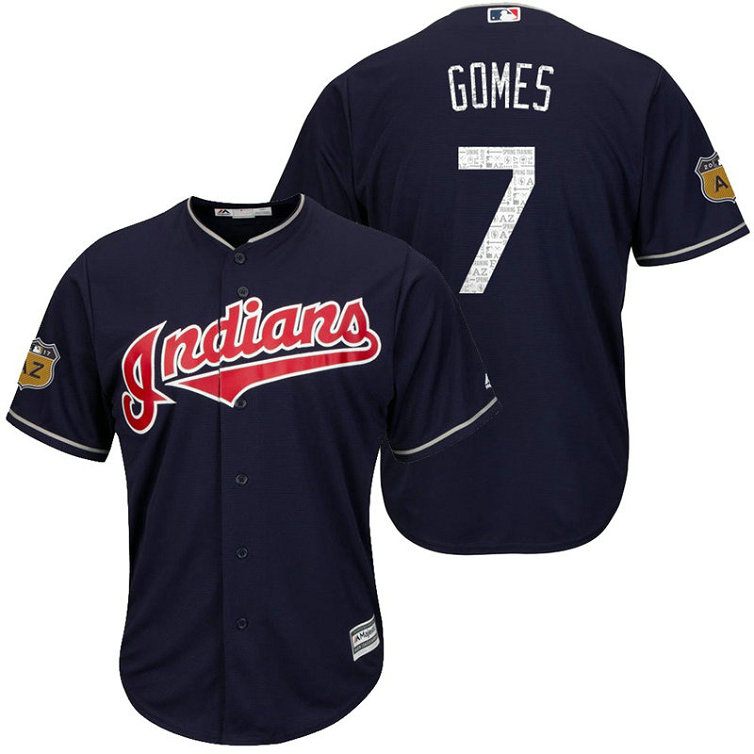 Cleveland Indians Yan Gomes #7 2017 Spring Training Cactus League Patch Navy Cool Base Jersey