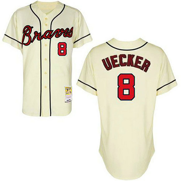 Atlanta Braves #8 Cooperstown Bob Uecker Cream Throwback Jersey