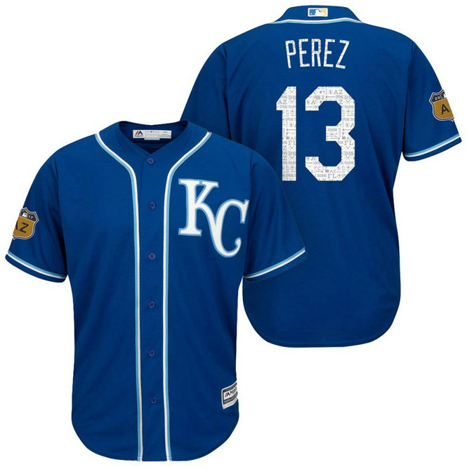 Kansas City Royals #13 Salvador Perez 2017 Spring Training Cactus League Patch Royal Cool Base Jersey