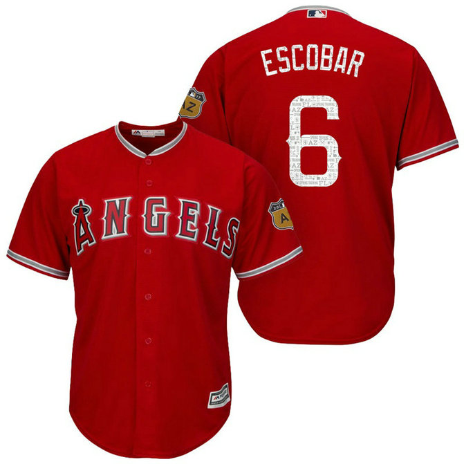 Los Angeles Angels #6 Yunel Escobar 2017 Spring Training Cactus League Patch Scarlet Cool Base Jersey