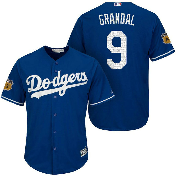 Los Angeles Dodgers #9 Yasmani Grandal 2017 Spring Training Cactus League Patch Royal Cool Base Jersey