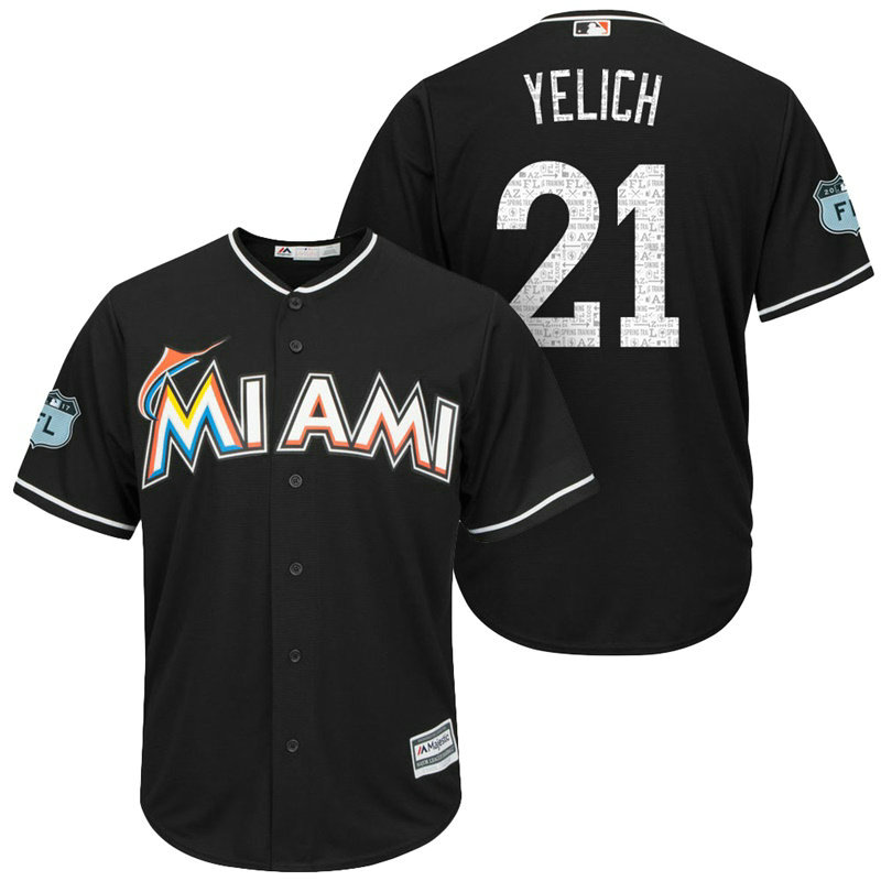 Miami Marlins #21 Christian Yelich 2017 Spring Training Grapefruit League Patch Black Cool Base Jersey Miami Marlins #21 Christian Yelich 2017 Spring Training Grapefruit League Patch Black Cool Base Jersey